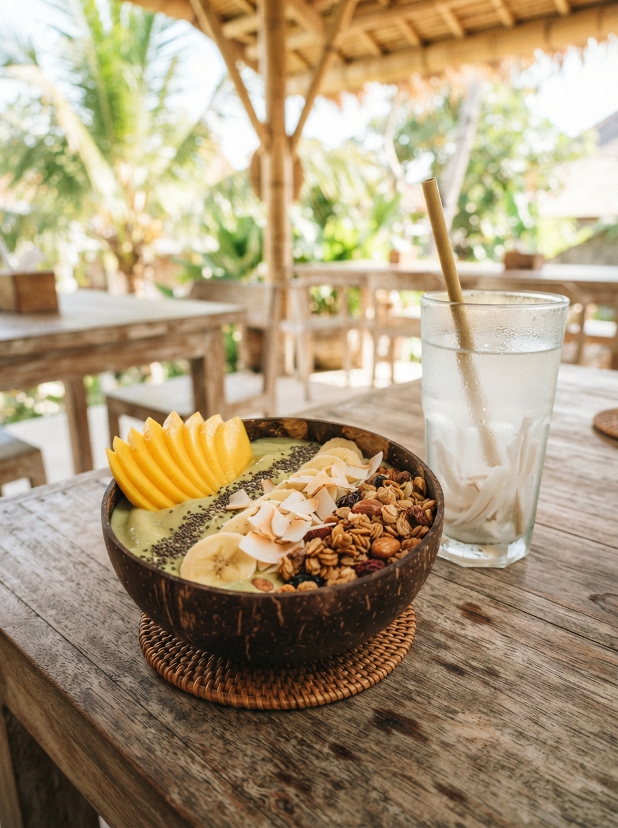 Tropical Recharge: Signature Avocado Smoothie Bowl & Refreshing Drink!